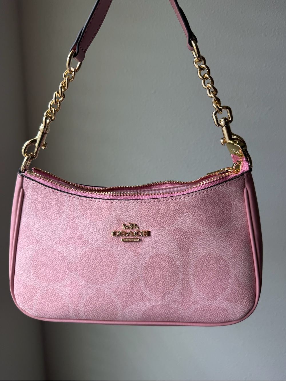 Coach Pink Signature Mini Shoulder Bag with Gold Hardware